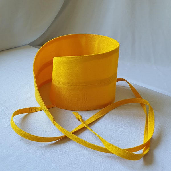 Double wrap satin obi belt for capsule wardrobe Lemon wide waist boho belt for wedding, prom, party.