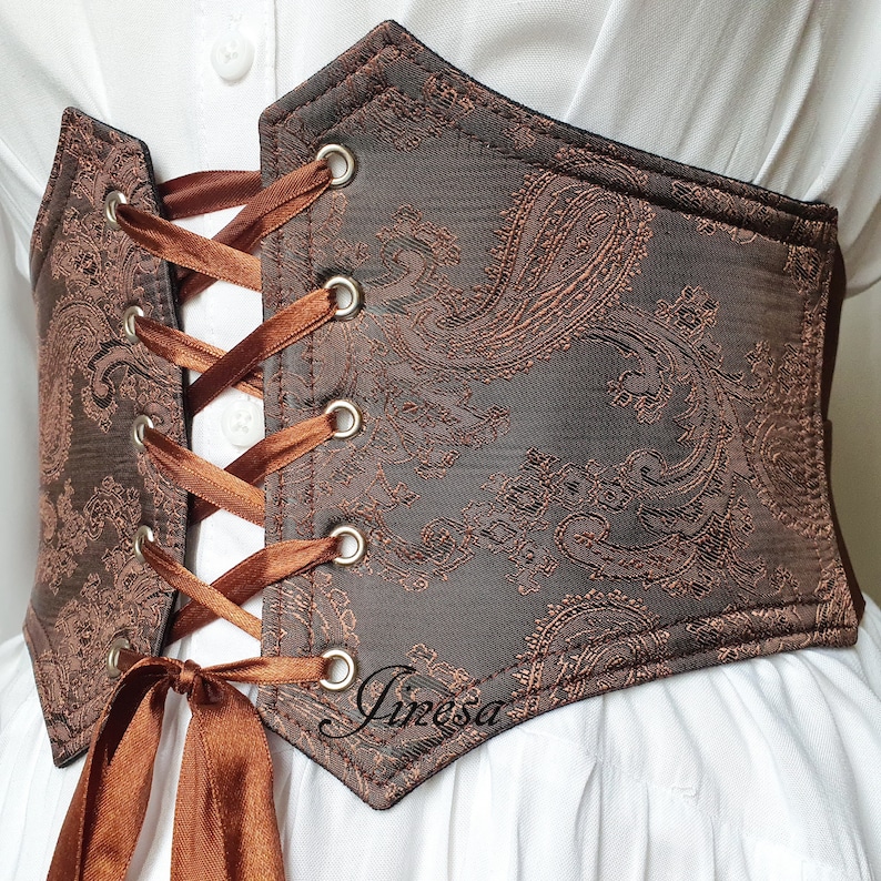 Renaissance corset brown, Pirate corset, Gothic elastic corset, Gift for her image 6