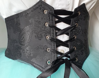 Black Corset Belt Lace Up Elastic Waist Cincher – Gothic Pirate Witch Renaissance Style