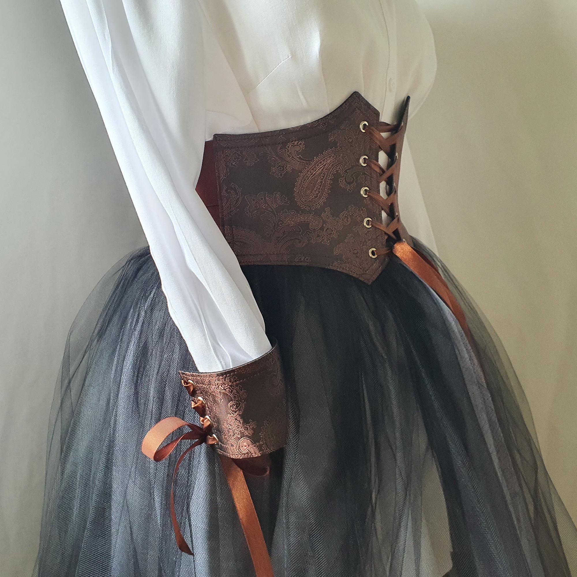 Women\'s Dark Brown Corset Belt Wide Waist Lace Up Pirate Accessories Belt Leather Pirate Belt – French Meadows main image 4