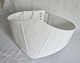 White Linen Underbust Corset Belt: Renaissance Cosplay Victorian