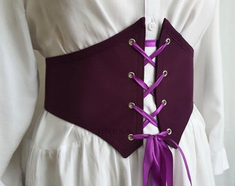 Ceinture corset faite main prune pour mariage, événements cosplay, renaissance, taille M, cadeau pour elle.