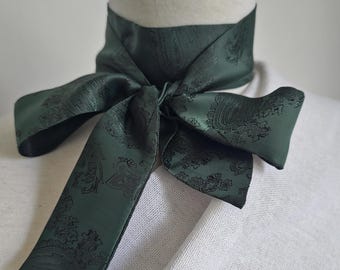 Long Skinny Neck Scarf — Paisley Satin Bow Choker