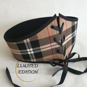 Tartan Underbust Corset Belt: Brown Plaid Renaissance Style