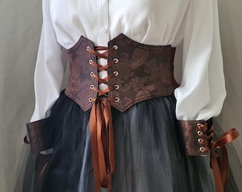 Renaissance Brown Satin Corset: Pirate Gothic Style, Plus Size