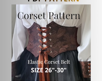 Corset Belt Sewing PDF | Underbust Waist Cincher DIY | Elastic Belt Pattern | Size 26”–30”