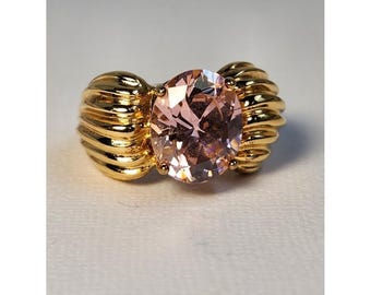 VTG UTC 925 Pink CZ Ring Size 7 Gold Vermeil 18K/925  Ribbed Cocktail Ring