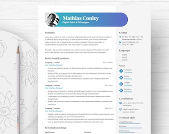 word resume template with photo graphic designer cv template etsy