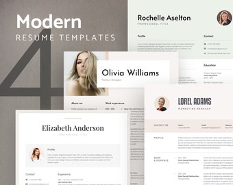 Modern Resume Templates for Word, Resume Bundle, Top resume templates 4 in 1, CV Templates, Professional CV Templates, Creative Resume