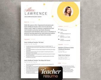 Teacher Resume Template for Word, Modern CV Design (Digital Download)