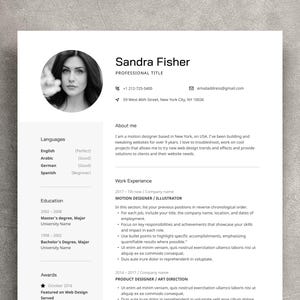 Plantilla de CV con foto, plantilla de CV en Word, CV con carta de presentación, CV de profesor de 2 páginas, diseño de CV moderno, diseño de CV creativo