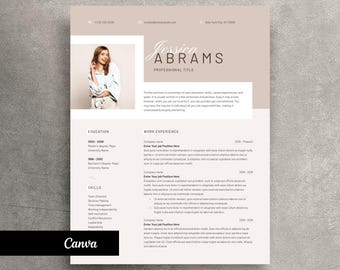 Modelo de currículo Canva, CV moderno, carta de apresentação (download instantâneo)