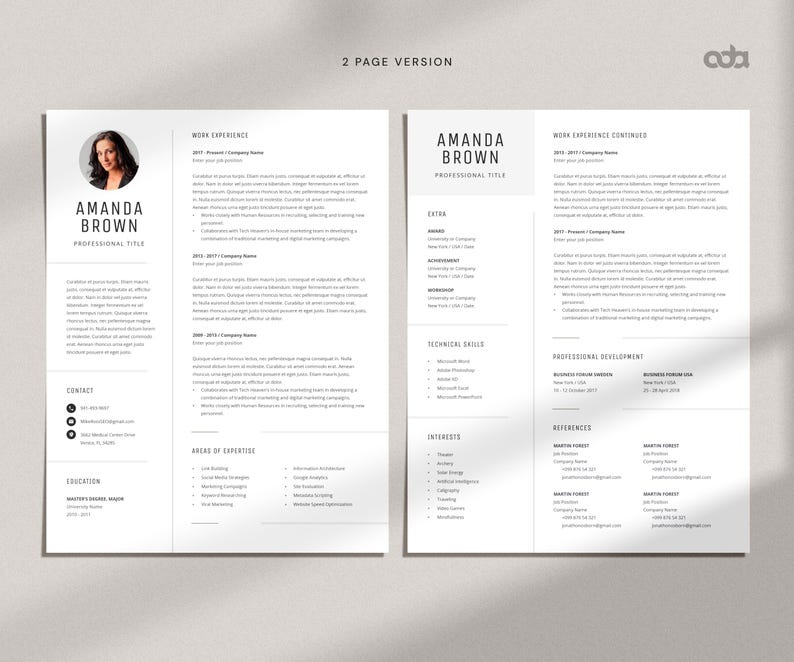 Minimalist Resume Template for Word, Project Manager CV with Photo, Cover Letter, Job Application, Marketing Resume, Teacher CV