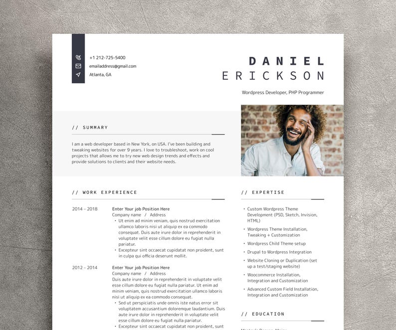 Developer Resume Template with Photo, IT Resume Word Template, Software Resume, Technology CV template, Professional Resume, Designer Resume