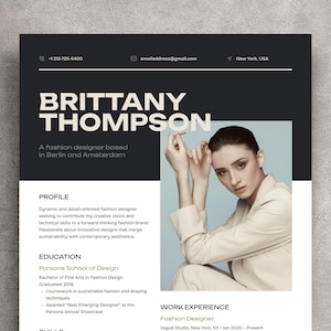 Modelo de currículo moderno e criativo em Word para ator, cabeleireiro, artista ou designer, CV editável Canva com portfólio, modelo de CV de beleza