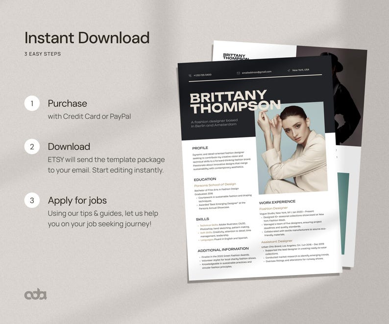 Modern & Creative Resume Template for Actor, Hairstylist, Artist or Designer, Canva Editable CV with Portfolio and Cover Letter, Mac Pages