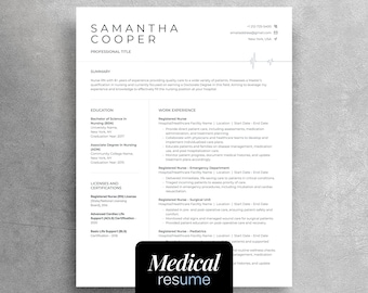 Nurse Resume Template, Medical CV, Mac Pages, Canva (Digital Download)