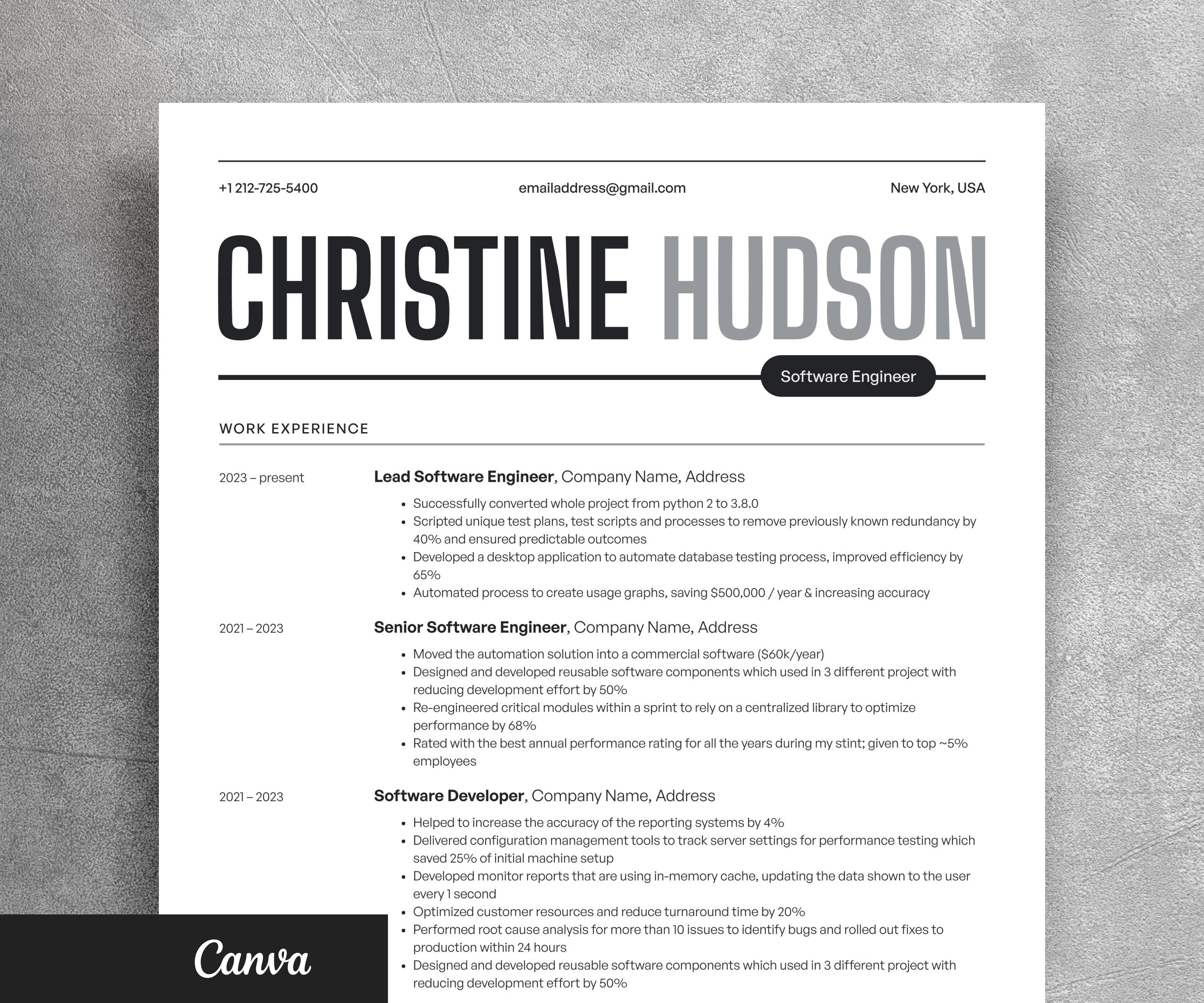 Moder Engineering Cv Modern Engineer Resume Template: Bold CV Design for Canva - Etsy