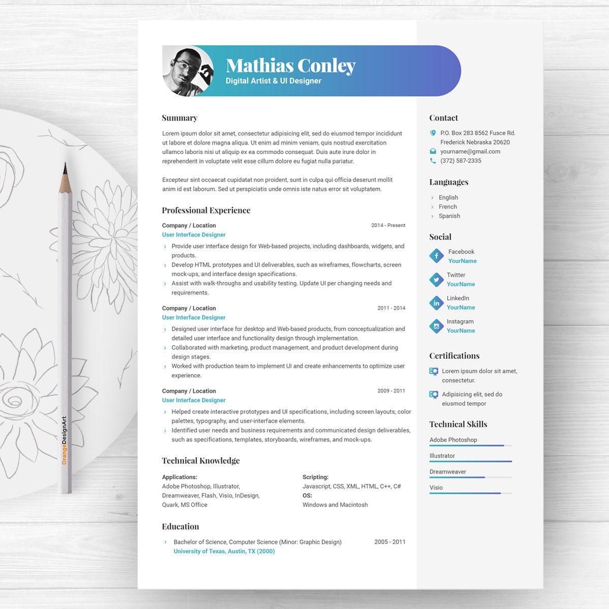 Graphic Resume Template With Photo CV Template Cover Etsy Graphic Resume Template With Photo CV Template Cover Etsy
