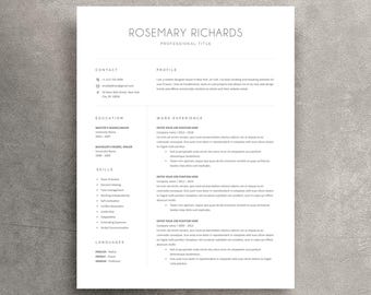 Modelo de currículo minimalista, design de carta de apresentação e CV (download instantâneo)