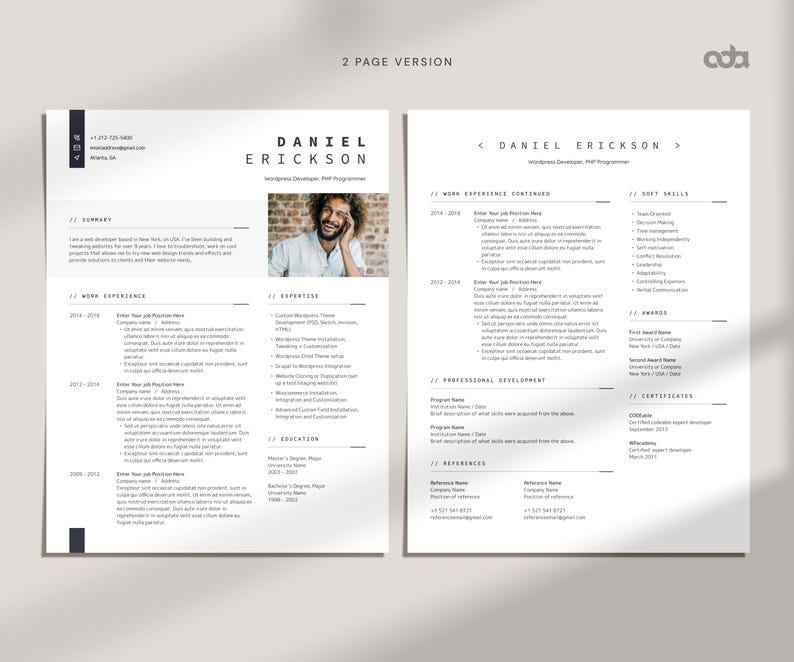 Developer Resume Template with Photo, IT Resume Word Template, Software Resume, Technology CV template, Professional Resume, Designer Resume