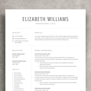 Clean & Modern Resume Template for Word, Professional Resume Template, One-page resume, Instant Download, Resume/CV Template for Word