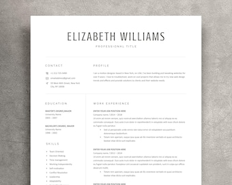 Modern Resume Template for Word, Professional CV Design (Instant Download)