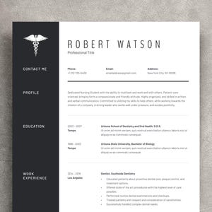 Nurse Resume Template Word, Modern Resume Template Dentist, Dental CV Template, Receptionist Resume Template, Nursing Resume