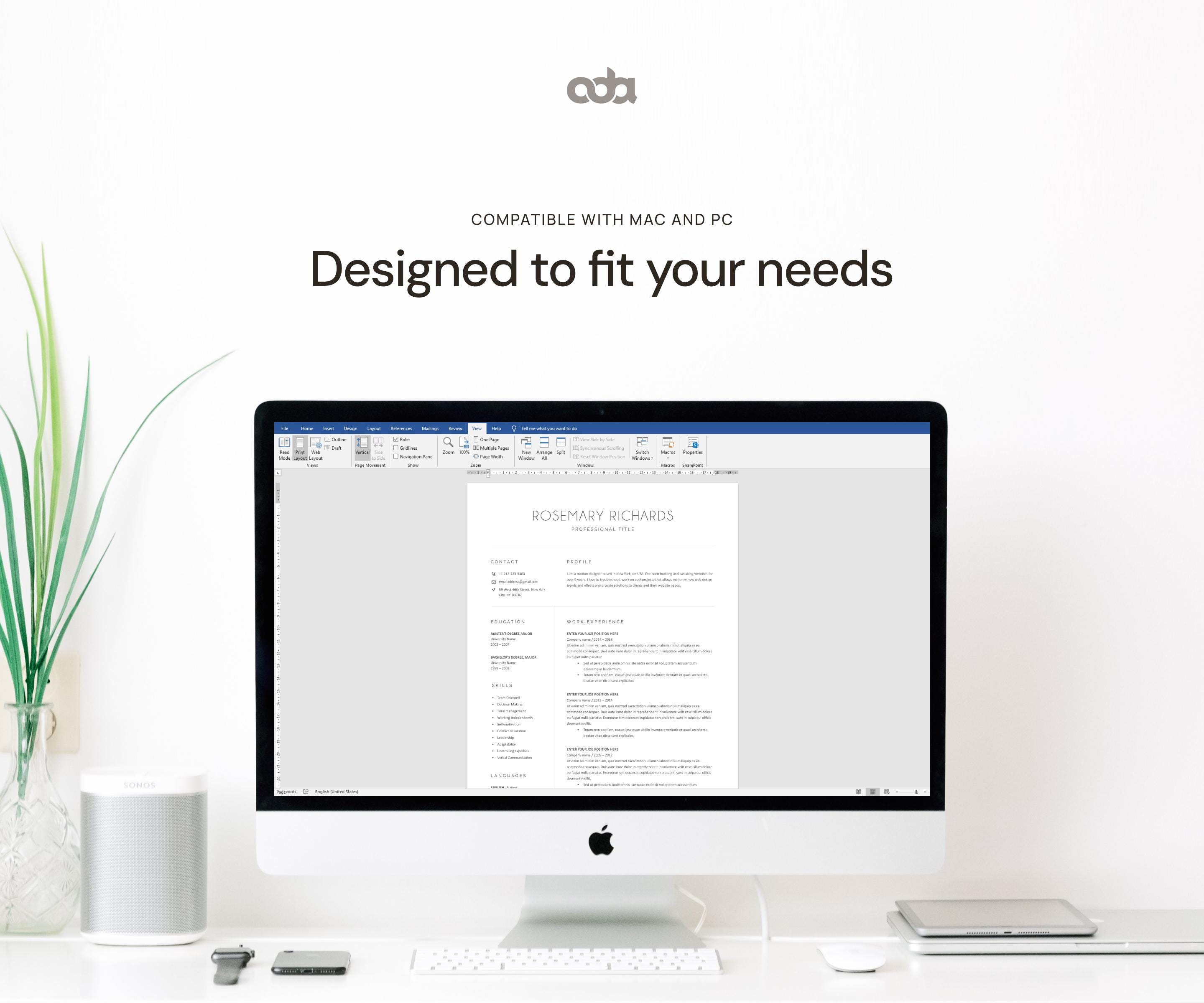 Minimalist Resume Template, Cover Letter CV Design (instant Download ...