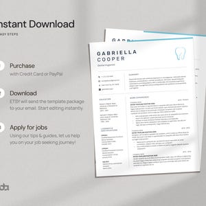 Dental Resume Template Word + Cover Letter + Reference, Dental Hygienist CV Template, Dentistry Resume Template, Orthodontics Resume