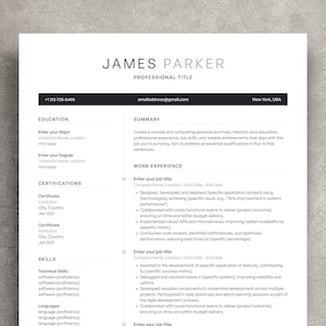 2 Page Resume Template, CV Template Mac Pages & Canva, Professional Resume Template, Clean Simple Resume Template, Minimalist CV