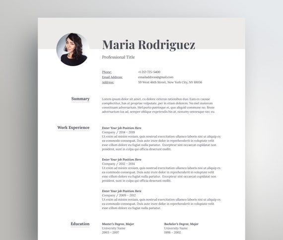 Minimalist Resume Template With Photo Word Resume Template Etsy
