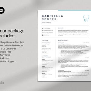 Dental Resume Template Word + Cover Letter + Reference, Dental Hygienist CV Template, Dentistry Resume Template, Orthodontics Resume