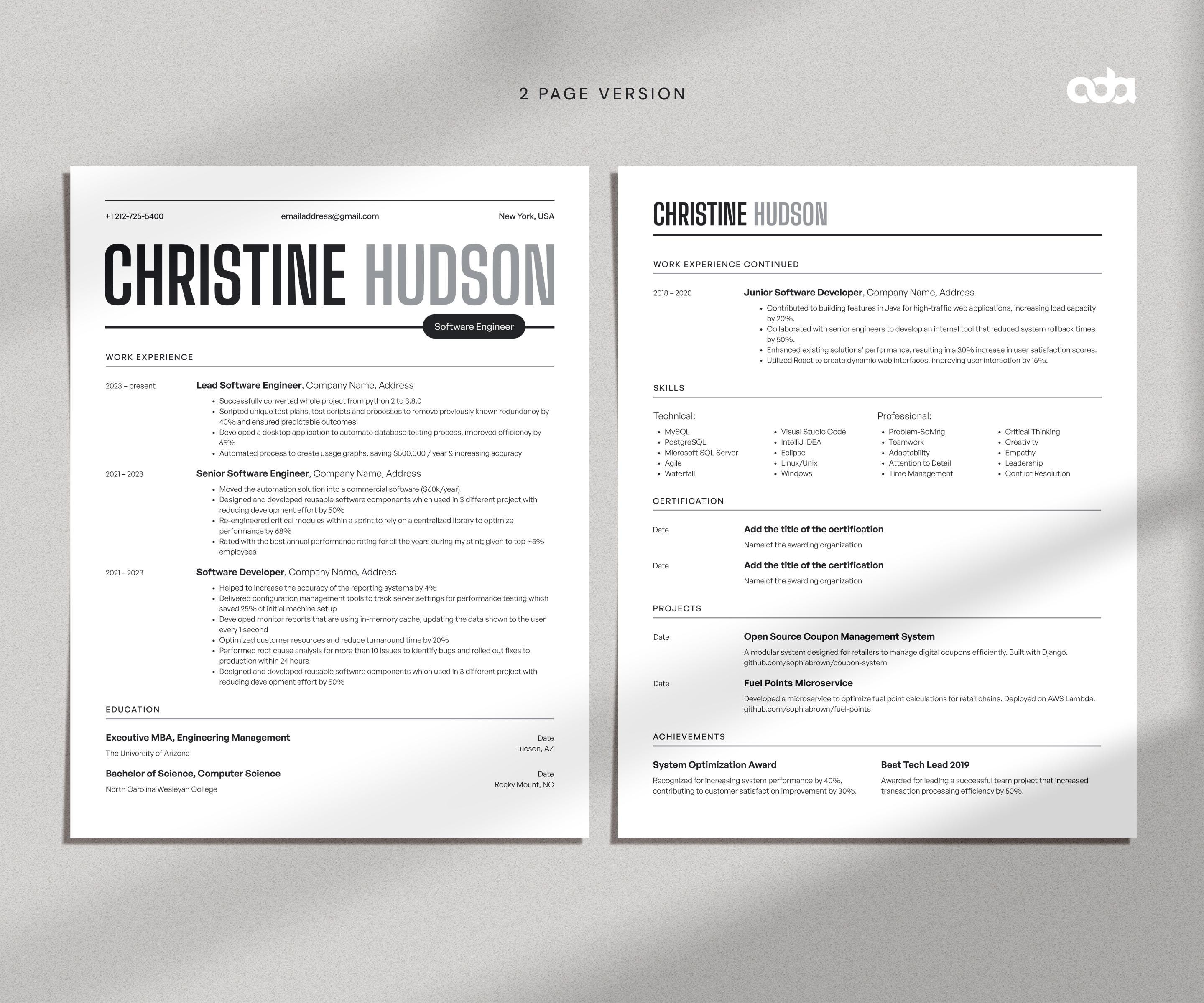 Moder Engineering Cv Modern Engineer Resume Template: Bold CV Design for Canva - Etsy