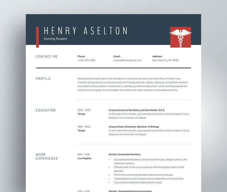 Medical CV Template for Word Nursing Student Resume Template | Etsy