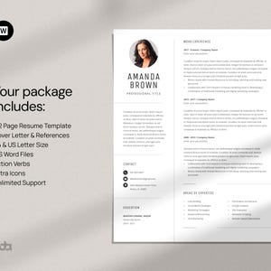 Minimalist Resume Template for Word, Project Manager CV with Photo, Cover Letter, Job Application, Marketing Resume, Teacher CV
