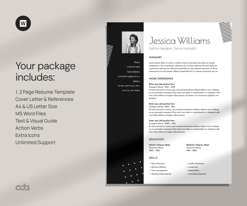 Hairstylist Resume Template Word, Makeup Resume with Photo, Beauty CV template, Professional Resume, Creative & Modern design, Actor Resume