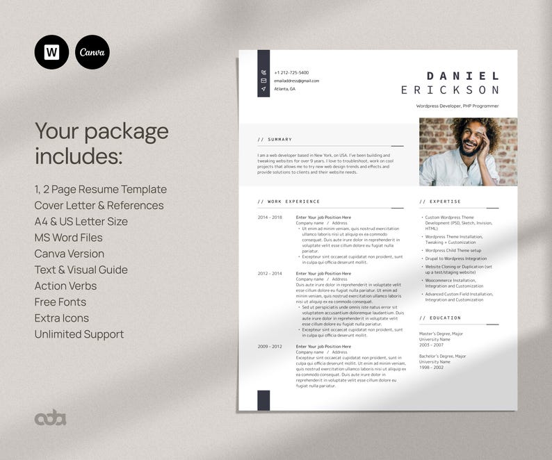 Developer Resume Template with Photo, IT Resume Word Template, Software Resume, Technology CV template, Professional Resume, Designer Resume