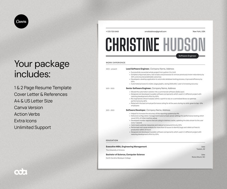 Moder Engineering Cv Modern Engineer Resume Template: Bold CV Design for Canva - Etsy