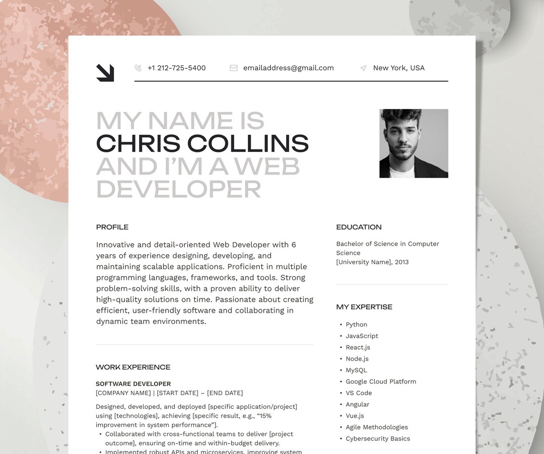 Web Developer Resume Template for Word and Pages, Data Scientist CV ...