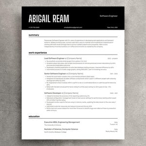 Modelo de currículo para engenheiro de software: design moderno de CV (Word, Canva, Pages)
