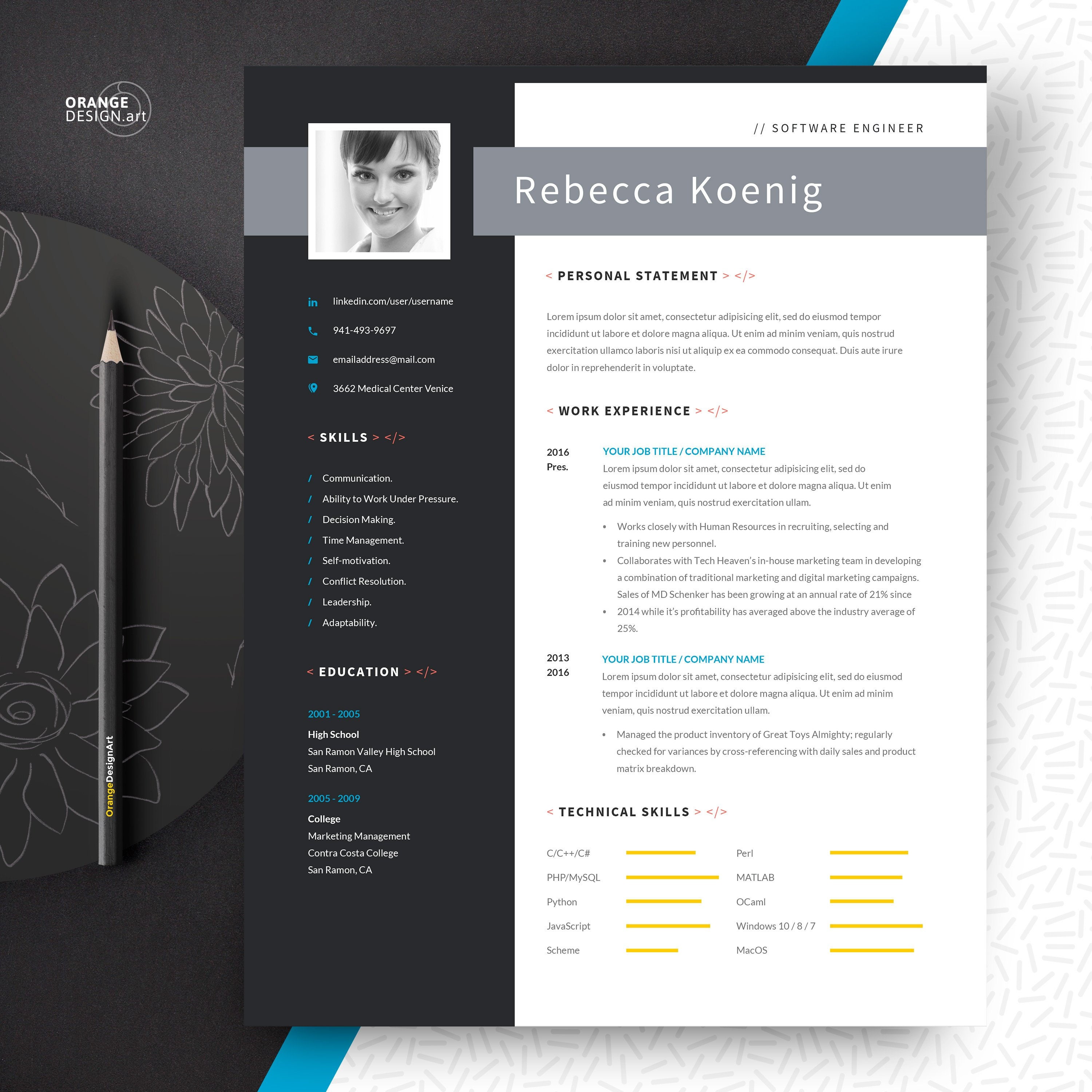 software-engineer-resume-template-with-photo-and-cover-letter-etsy