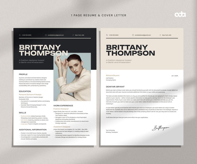 Modern & Creative Resume Template for Actor, Hairstylist, Artist or Designer, Canva Editable CV with Portfolio and Cover Letter, Mac Pages