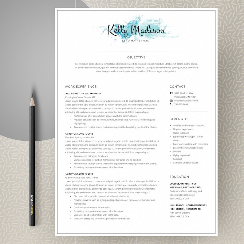 Peut inclure: Un curriculum vitae pour une coiffeuse en chef nomm&eacute;e Kelly Madison. Le CV comprend son exp&eacute;rience professionnelle, sa formation, ses comp&eacute;tences et ses coordonn&eacute;es.