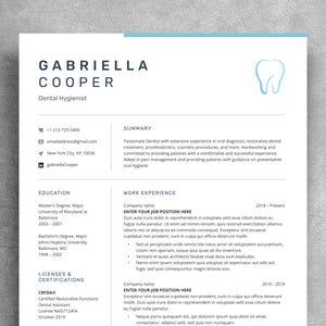 Dental Resume Template Word + Cover Letter + Reference, Dental Hygienist CV Template, Dentistry Resume Template, Orthodontics Resume