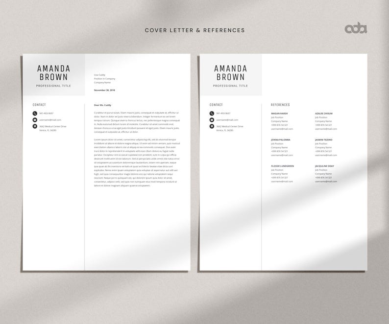 Minimalist Resume Template for Word, Project Manager CV with Photo, Cover Letter, Job Application, Marketing Resume, Teacher CV