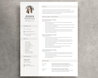 Plantilla de currículum limpia / Diseño de foto, carta de presentación (Word, Photoshop)