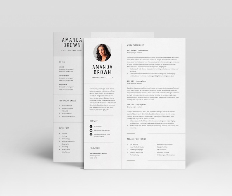 Minimalist Resume Template for Word, Project Manager CV with Photo, Cover Letter, Job Application, Marketing Resume, Teacher CV