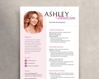 Plantilla de currículum para hermandad rosa con foto / Currículum y carta de presentación para hermandad / Plantilla de currículum para aspirantes / Currículum para candidatas a miembro de la hermandad.