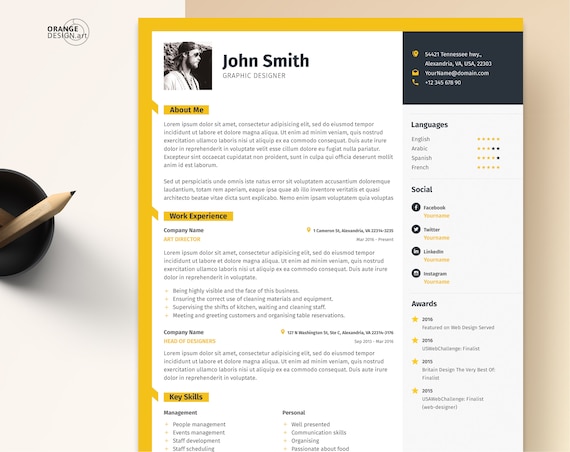 Word Resume Template With Photo Graphic Designer Cv Etsy